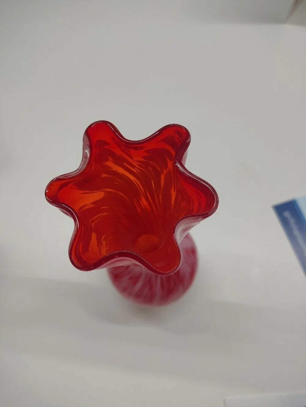 Red and White handblown Swirled Art Glass Vase